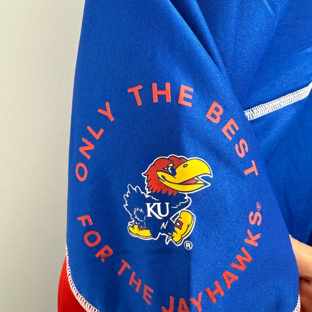 $75 Adidas Kansas Jayhawks Blue 1/4 Snap Long Sleeve Pullover HN9543 Mens Medium